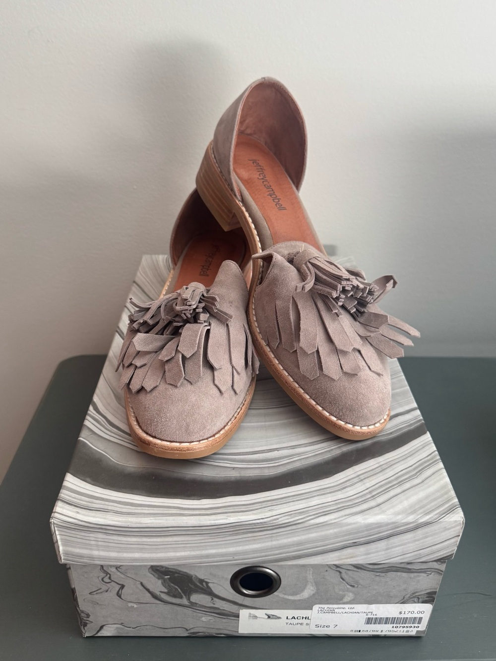 Jeffery Campbell Taupe Suede Tassel Loafers